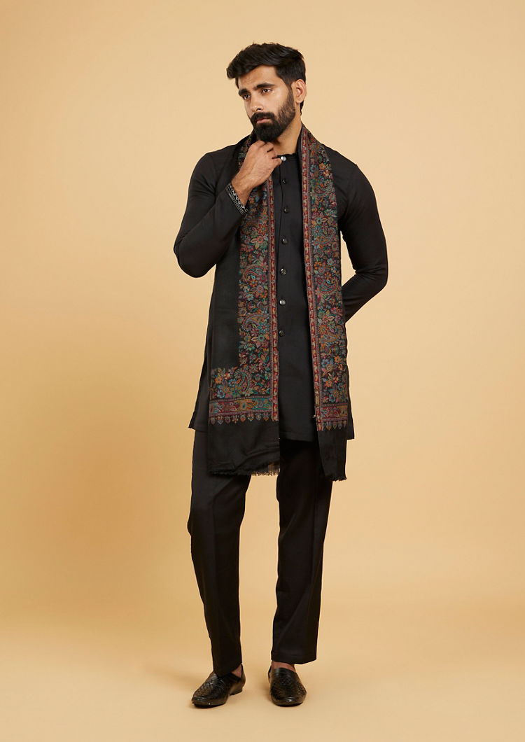 Twamev Men Elegant Black Wool Shawl