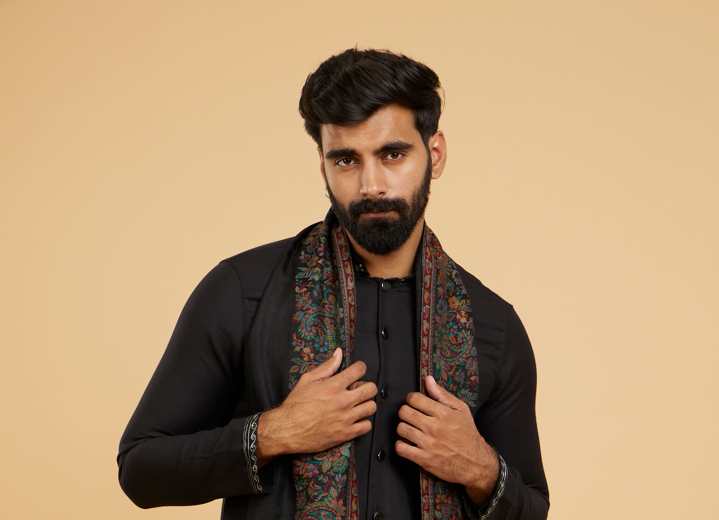 Twamev Men Elegant Black Wool Shawl