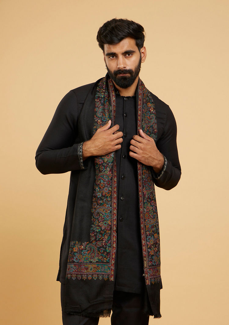 Twamev Men Elegant Black Wool Shawl