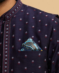 Twamev Men Dark Blue Satin Elegance Pocket Square