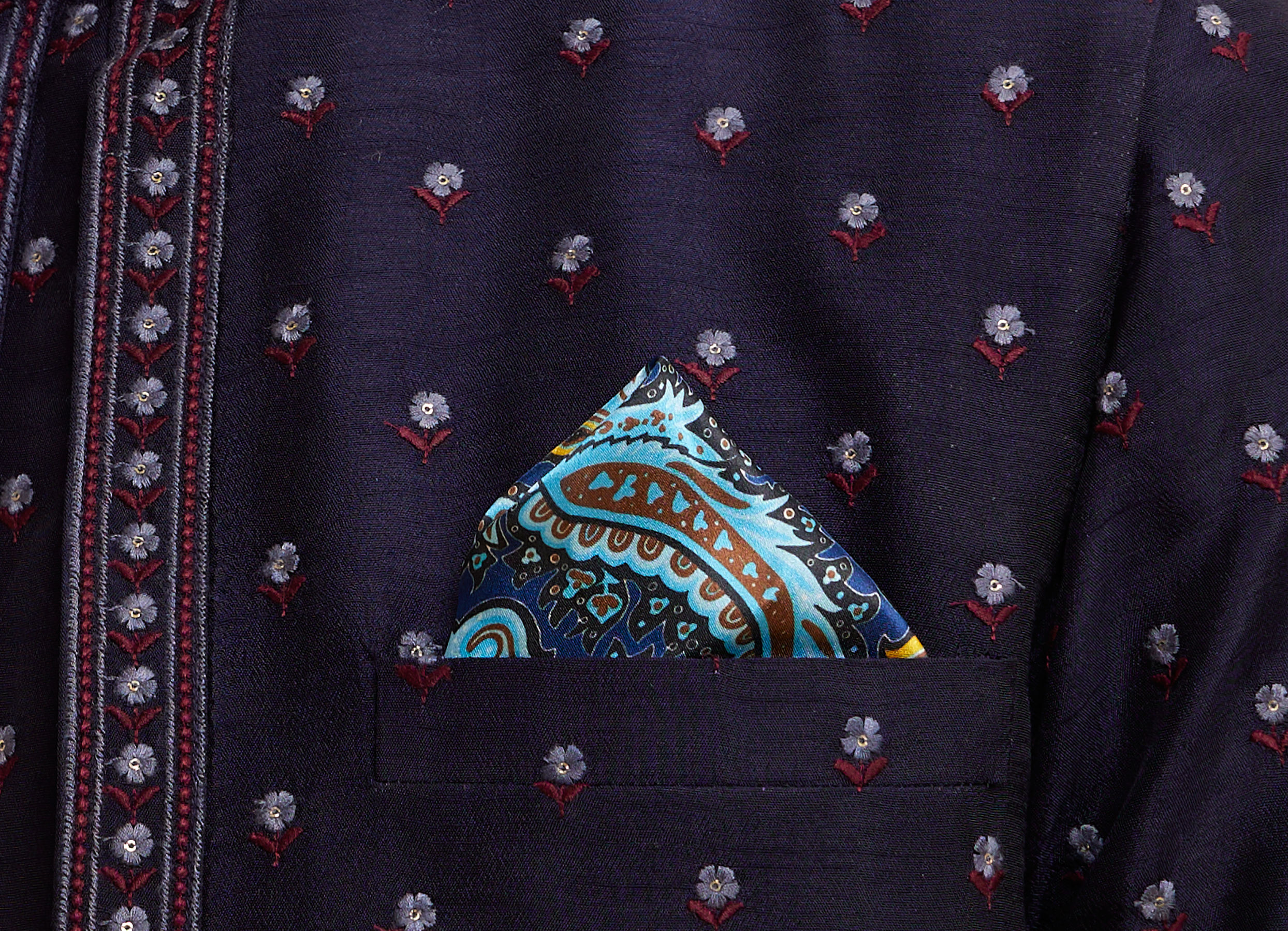 Twamev Men Dark Blue Satin Elegance Pocket Square