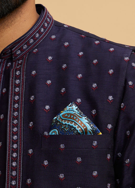 Twamev Men Dark Blue Satin Elegance Pocket Square