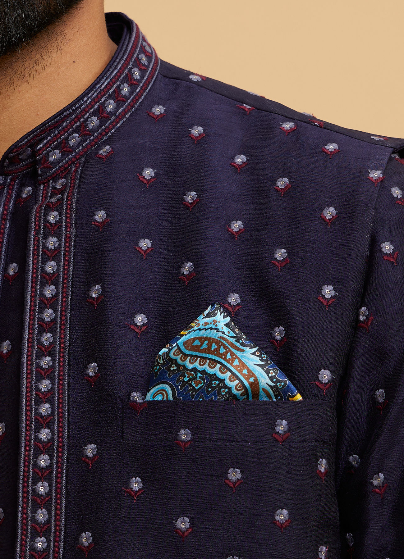 Twamev Men Dark Blue Satin Elegance Pocket Square