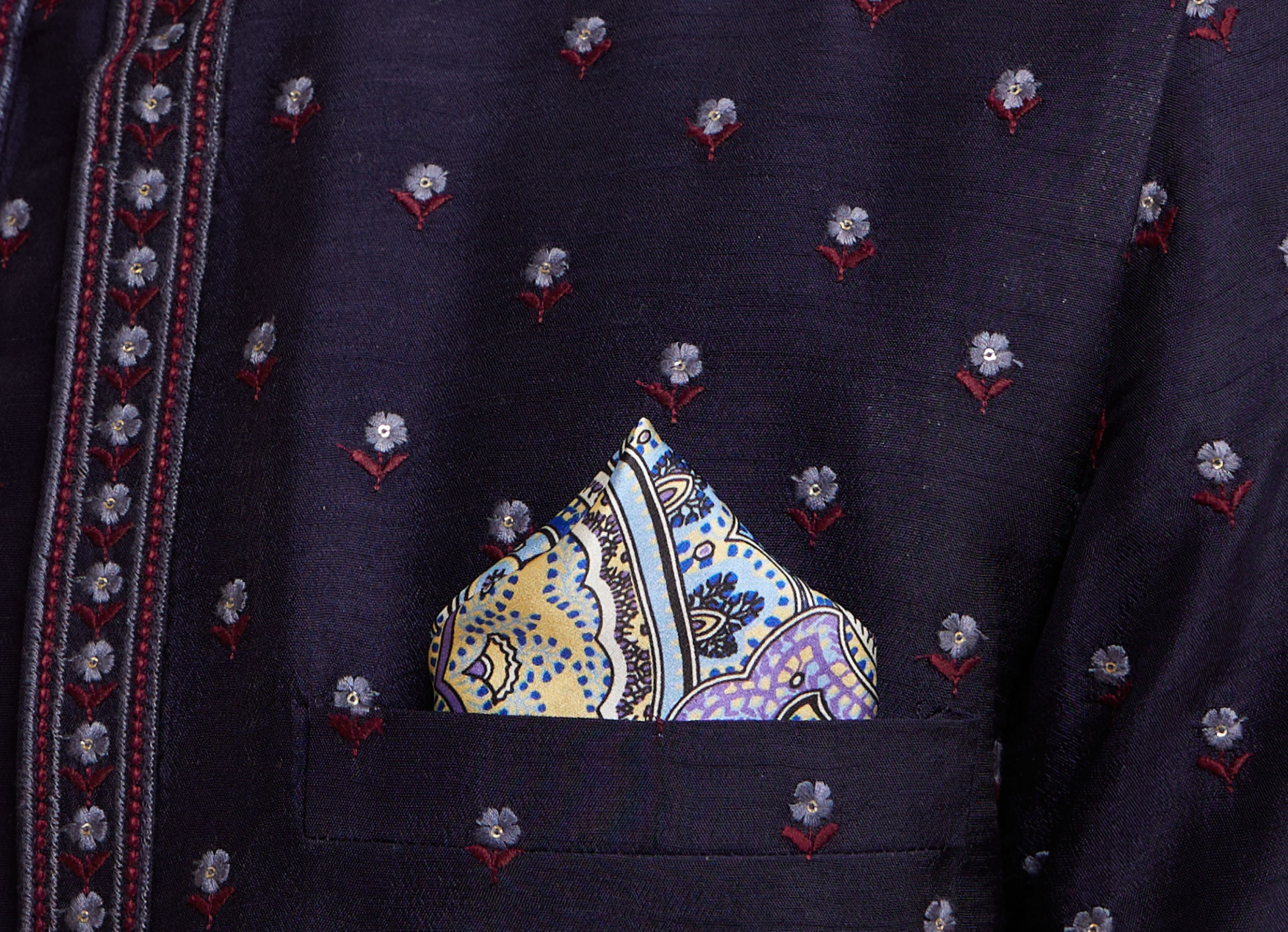 Twamev Men Dark Blue Elegance Satin Pocket Square