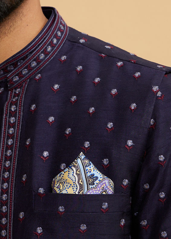 Twamev Men Dark Blue Elegance Satin Pocket Square