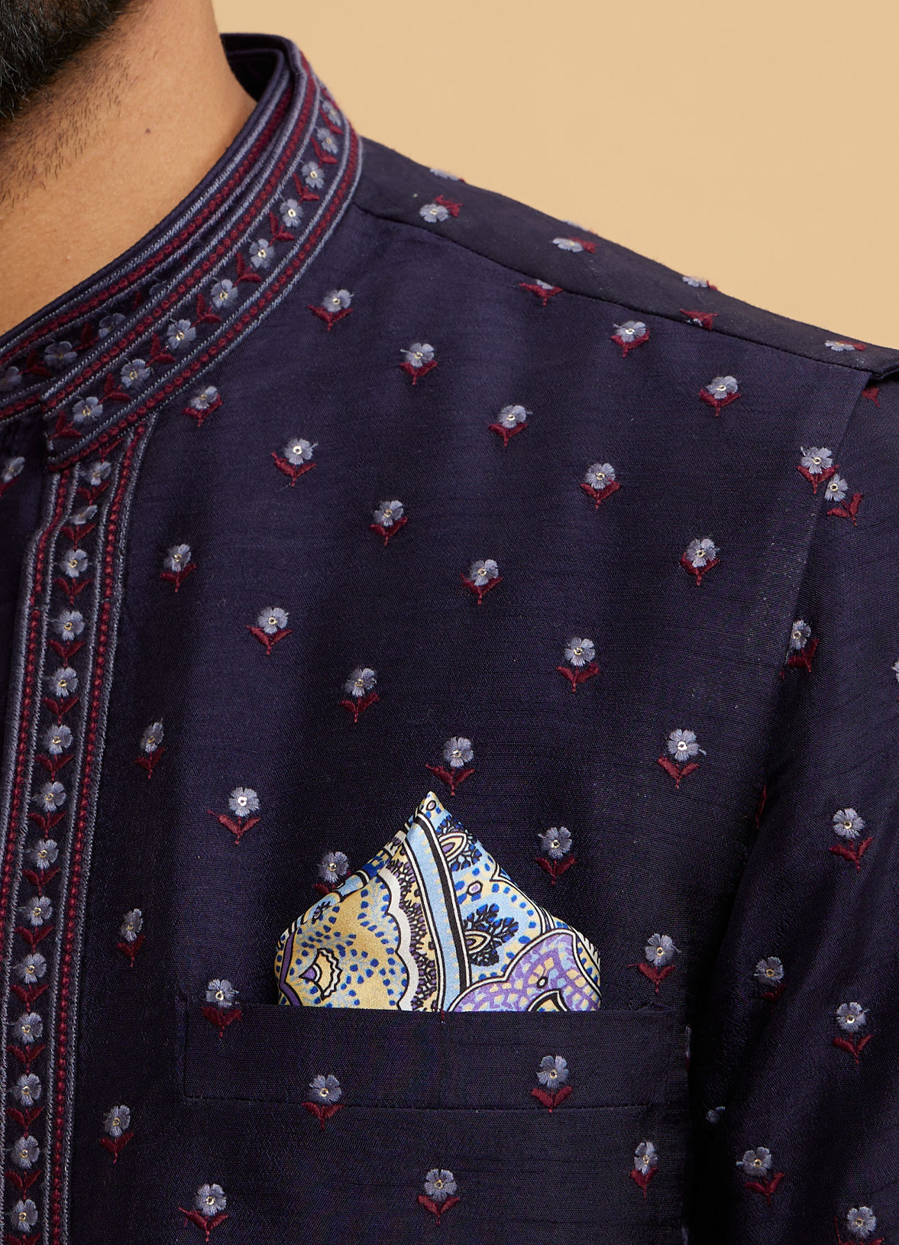 Twamev Men Dark Blue Elegance Satin Pocket Square