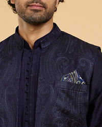 Twamev Men Glistening Dark Blue Satin Pocket Square