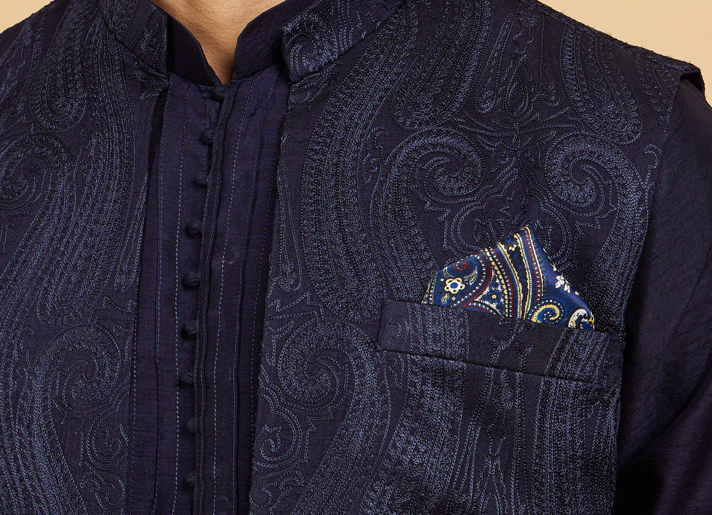 Twamev Men Glistening Dark Blue Satin Pocket Square
