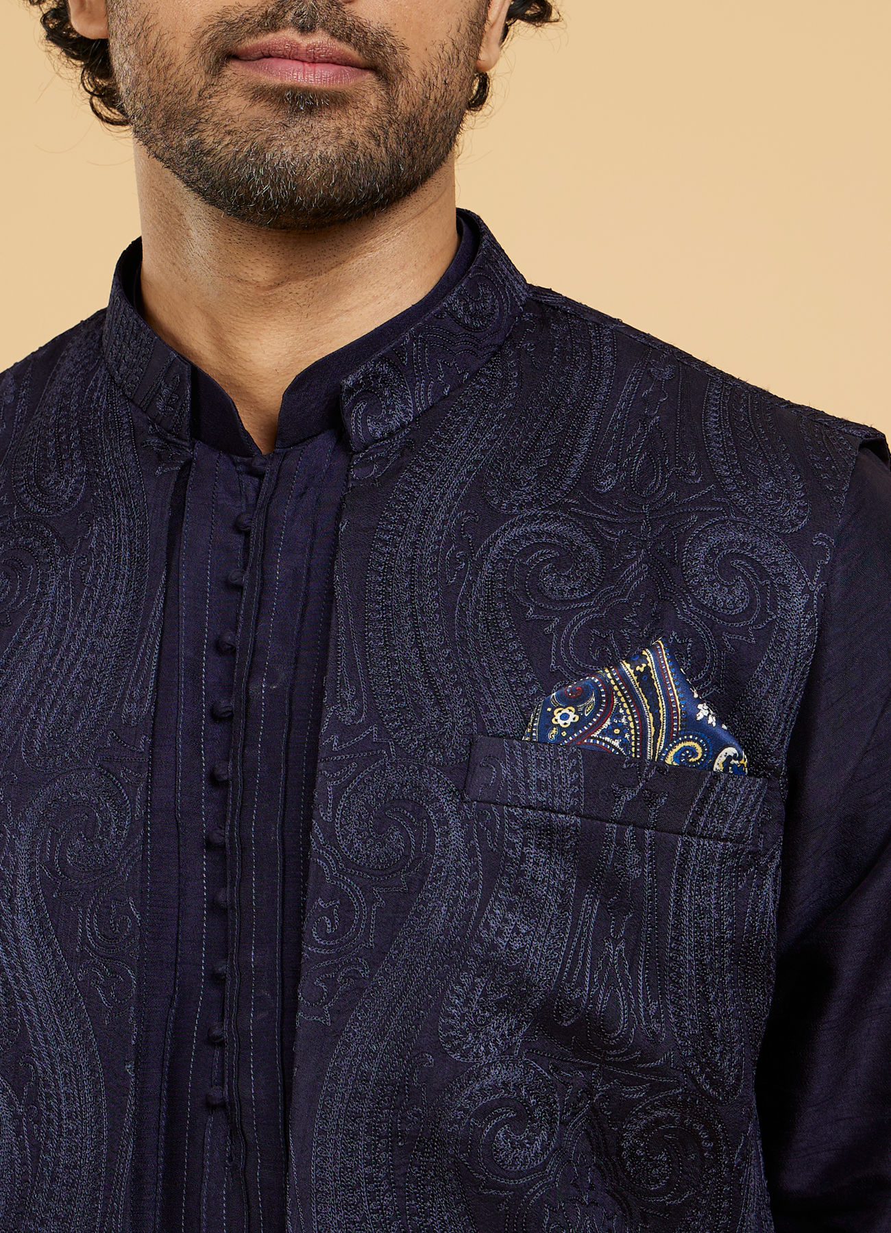 Twamev Men Glistening Dark Blue Satin Pocket Square