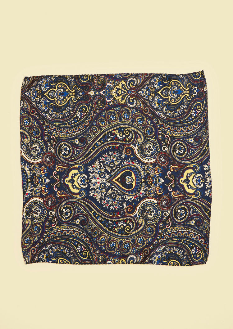 Twamev Men Glistening Dark Blue Satin Pocket Square