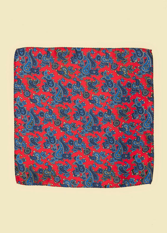 Twamev Men Regal Red Satin Pocket Square