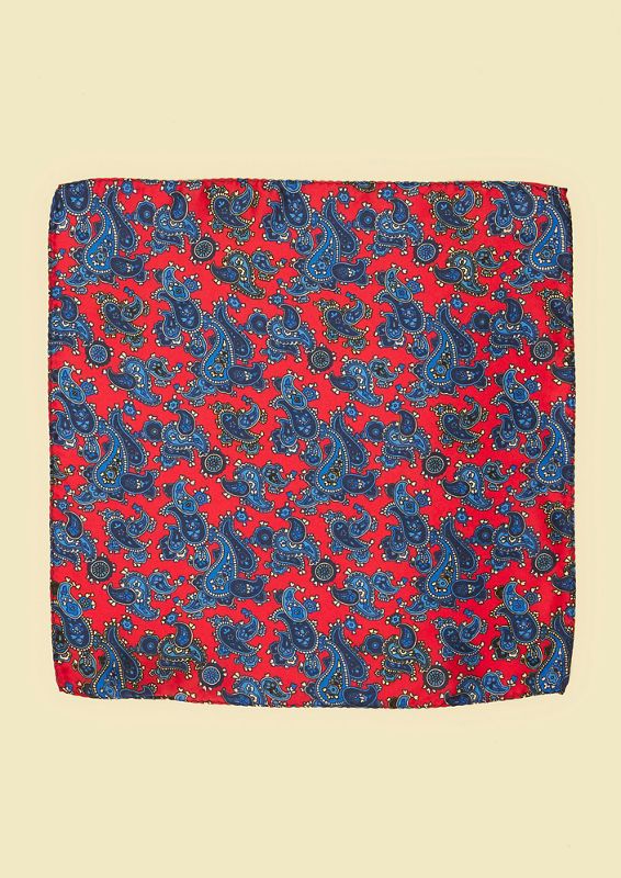 Twamev Men Regal Red Satin Pocket Square