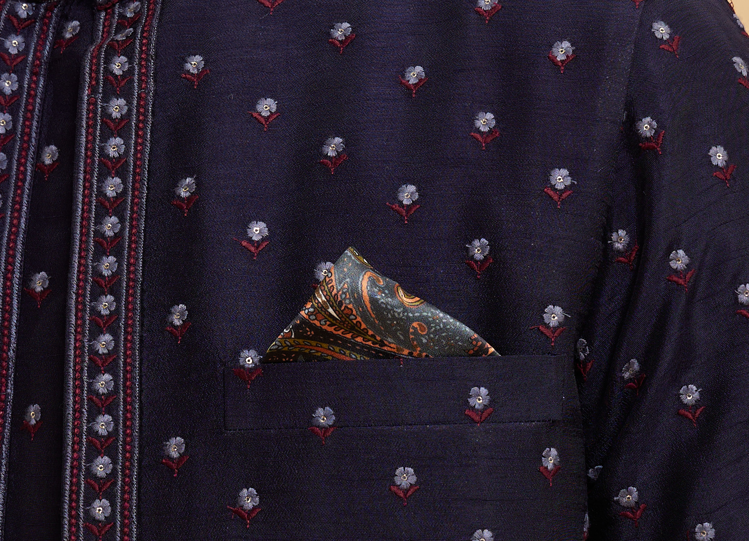 Twamev Men Regal Grey Satin Pocket Square