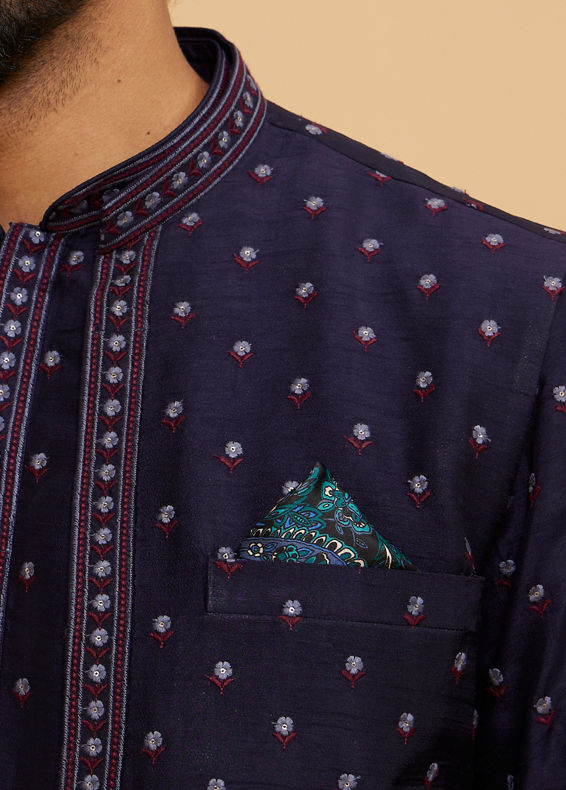 Twamev Men Glamorous Black Satin Pocket Square