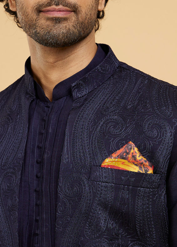 Twamev Men Sleek Black Satin Pocket Square