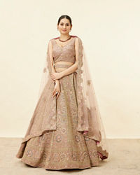 Mohey Women Purple Floral Embroidered Bridal Lehenga