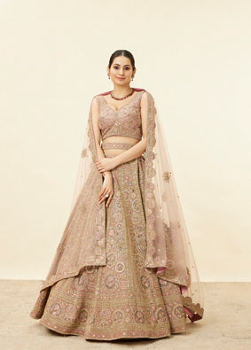 Mohey Women Purple Floral Embroidered Bridal Lehenga