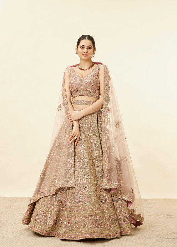 Mohey Women Purple Floral Embroidered Bridal Lehenga