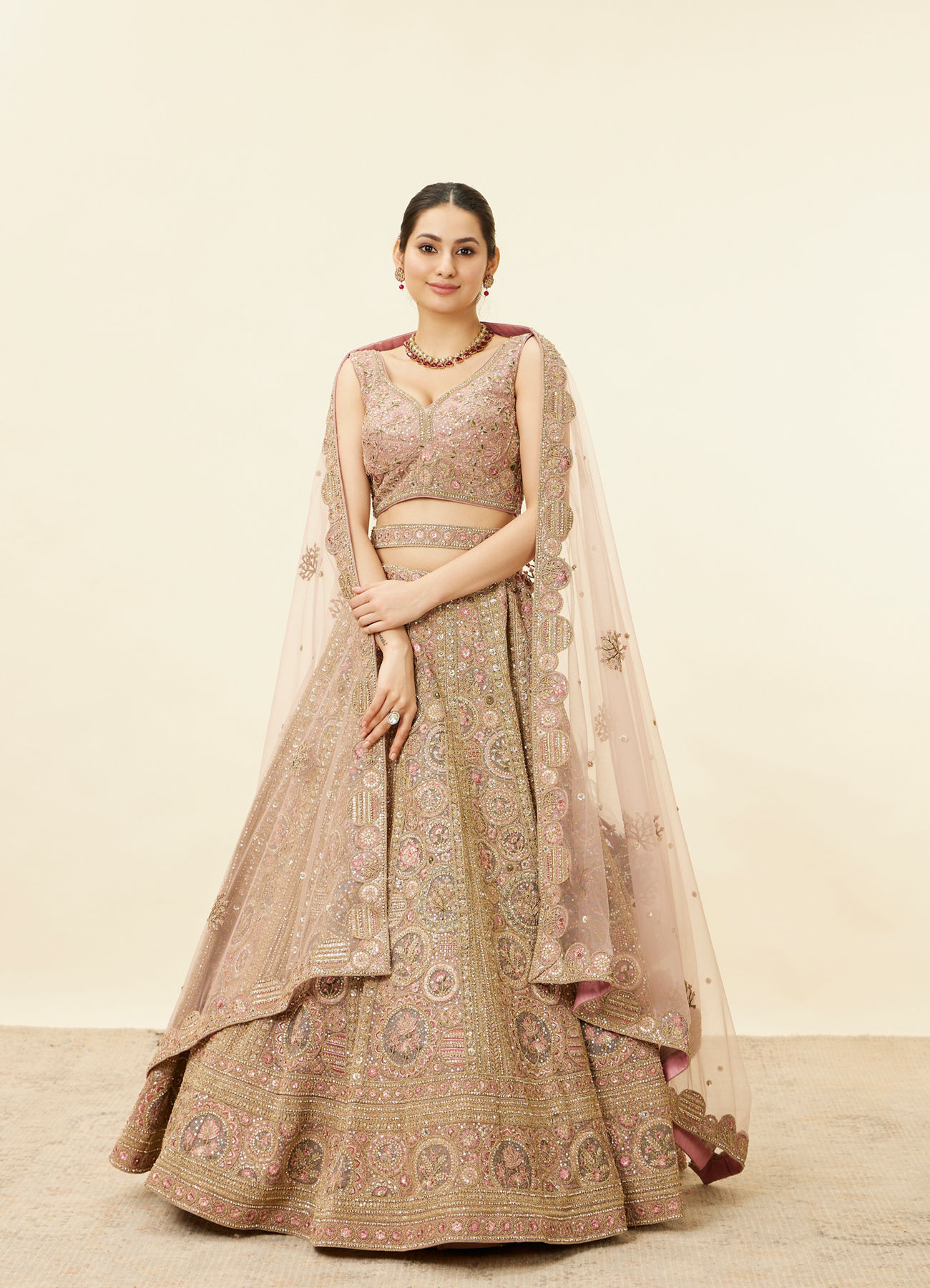 Mohey Women Purple Floral Embroidered Bridal Lehenga