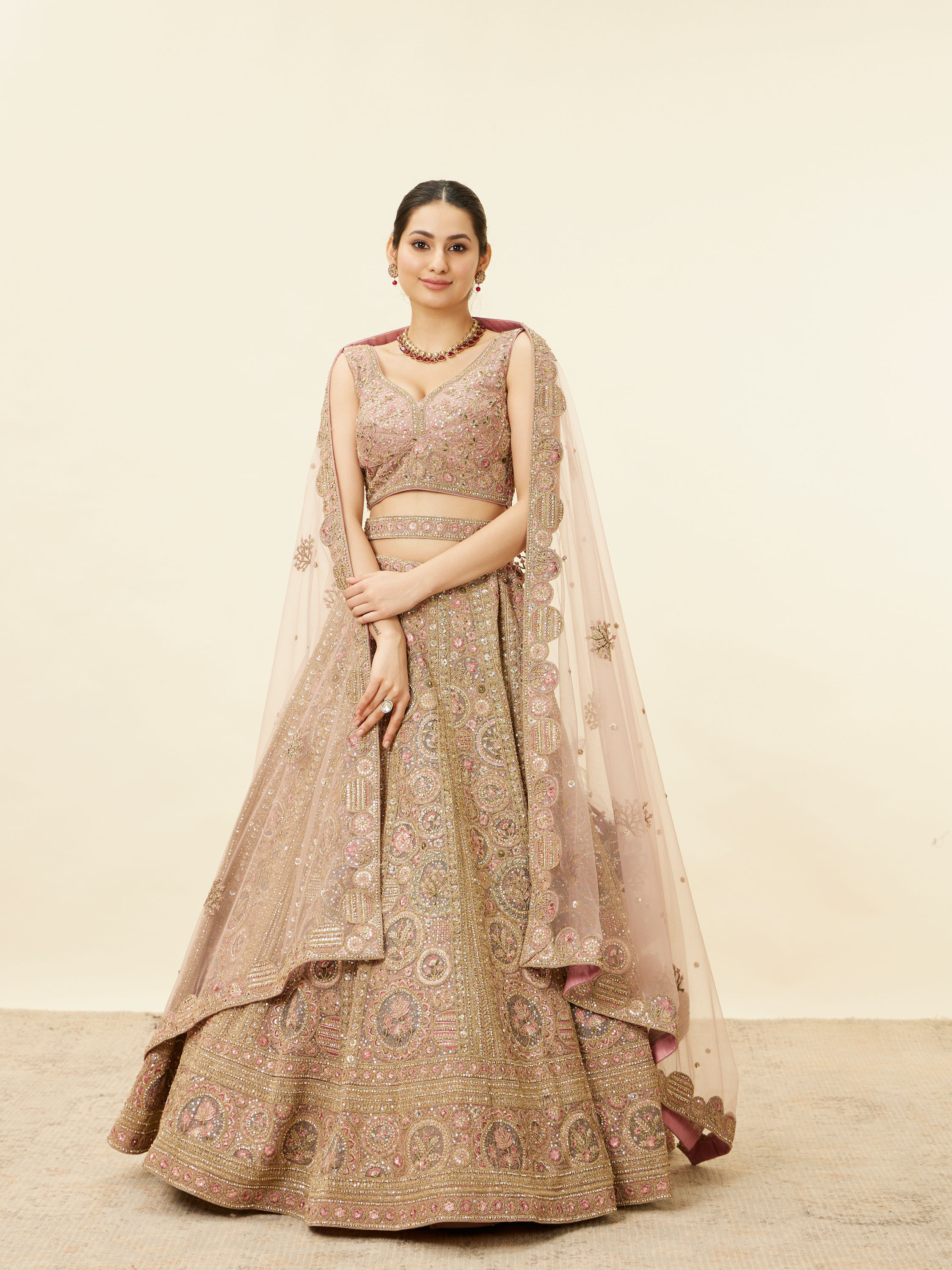 Mohey Women Purple Floral Embroidered Bridal Lehenga