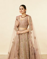 Mohey Women Purple Floral Embroidered Bridal Lehenga
