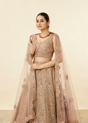 Mohey Women Purple Floral Embroidered Bridal Lehenga