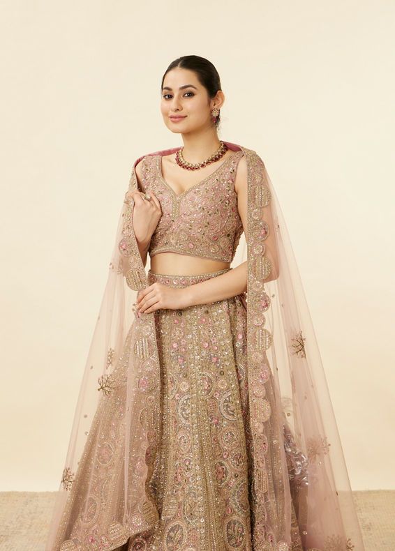 Mohey Women Purple Floral Embroidered Bridal Lehenga