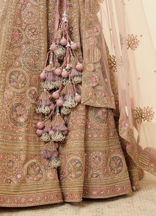 Mohey Women Purple Floral Embroidered Bridal Lehenga