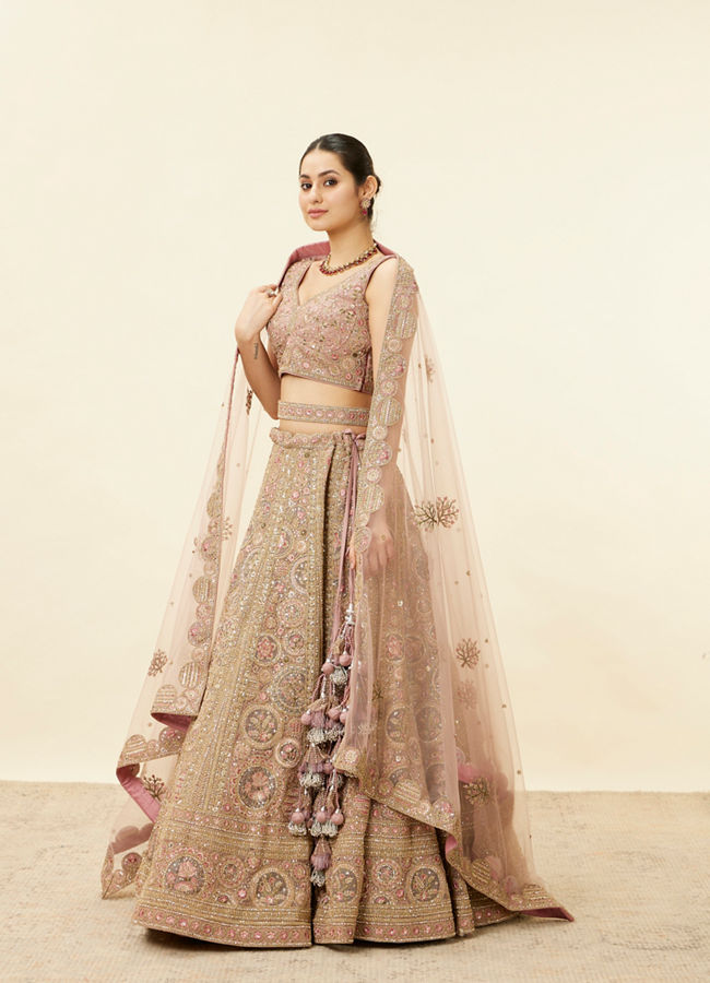 Mohey Women Purple Floral Embroidered Bridal Lehenga