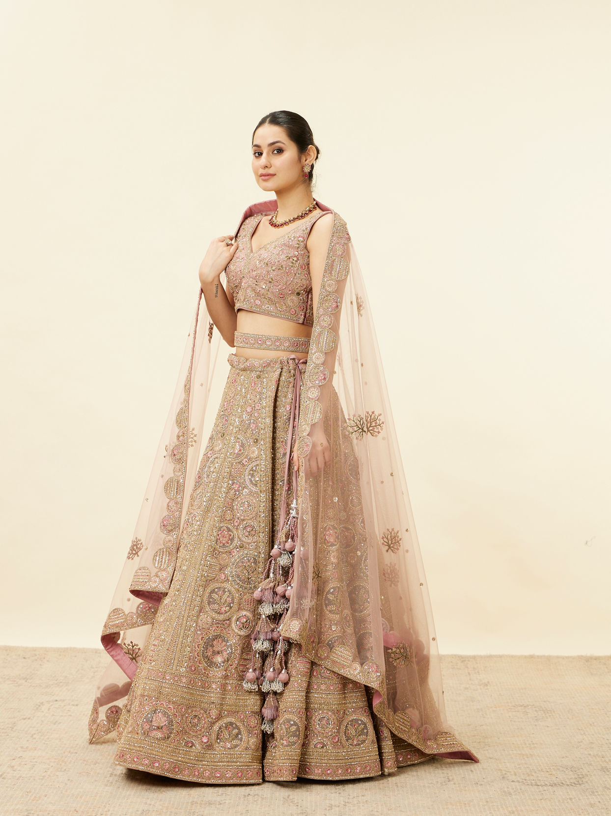 Mohey Women Purple Floral Embroidered Bridal Lehenga
