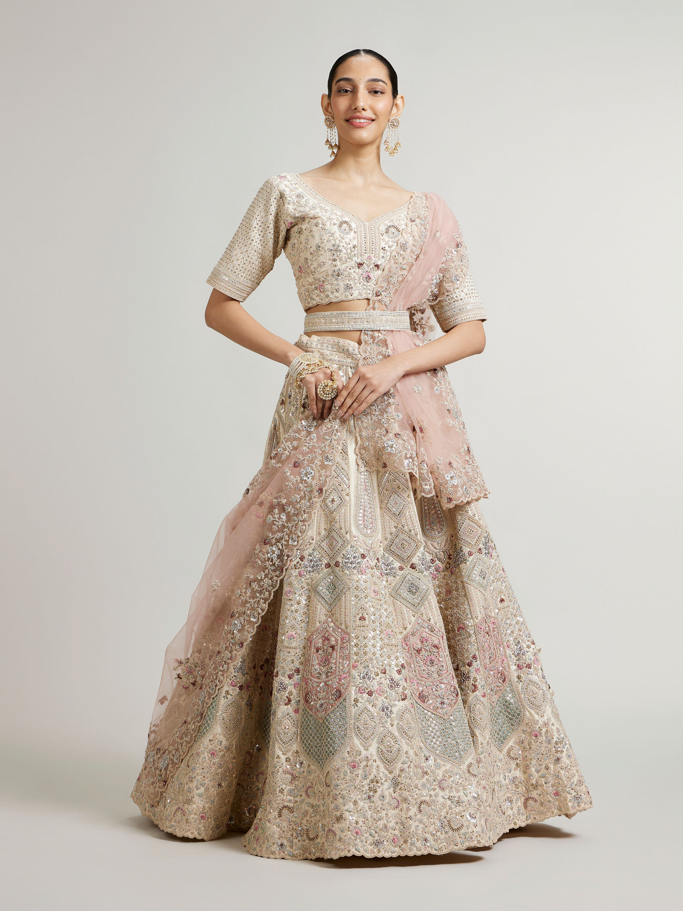 Mohey Women Dark Cream Lehenga with Sequin Work