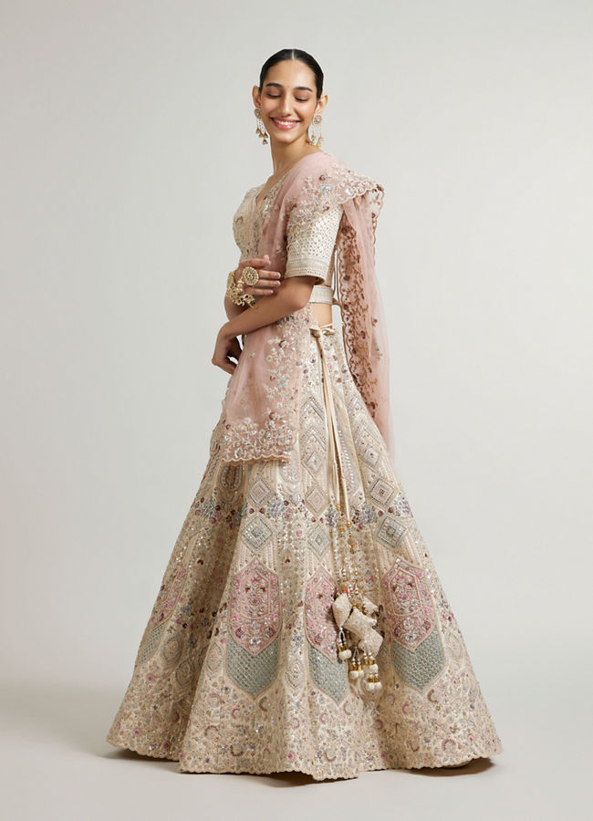 Mohey Women Dark Cream Lehenga with Motifs, Beads And Sequin Work