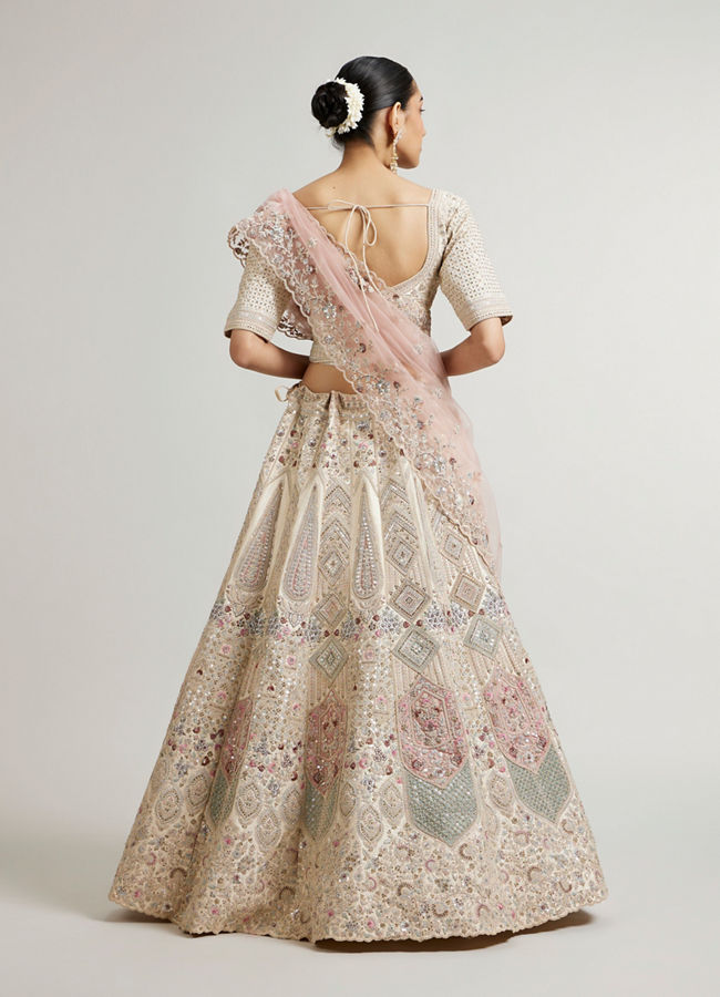 Mohey Women Dark Cream Bridal Lehenga with Imperial Motifs, Beads & Sequin Work image number 5