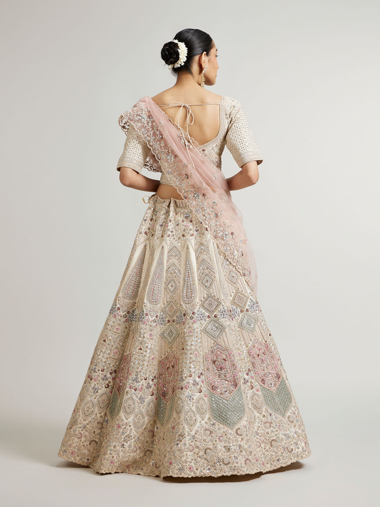 Mohey Women Dark Cream Lehenga with Motifs, Beads And Sequin Work