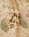 Mohey Women Dark Cream Floral Patterned Bridal Lehenga with Peacock Motifs