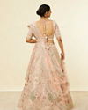 Mohey Women Golden Pink Sitara Embroidered Bridal Lehenga with Peacock Motifs