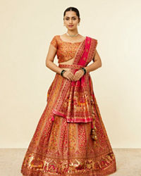 Mohey Women Mustard Yellow Bel Buti Patterned Benarasi Lehenga