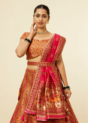 Mohey Women Mustard Yellow Bel Buti Patterned Benarasi Lehenga