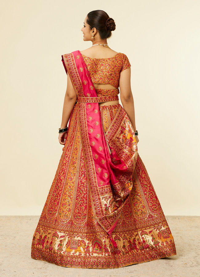 Mohey Women Mustard Yellow Bel Buti Patterned Benarasi Lehenga