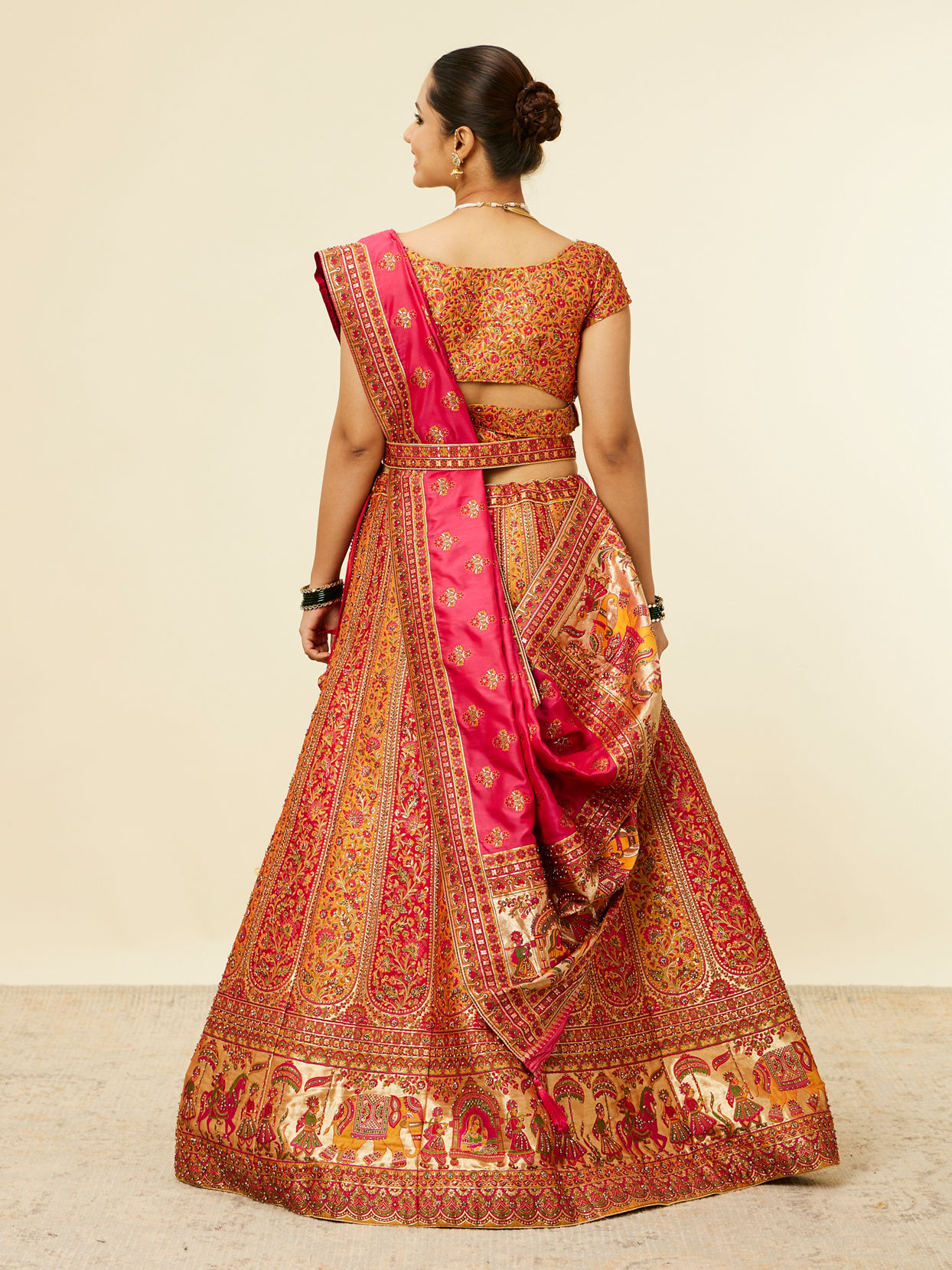 Mohey Women Mustard Yellow Bel Buti Patterned Benarasi Lehenga