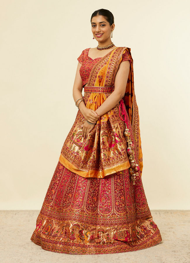 Mohey Women Rani Pink Bel Buti Patterned Benarasi Lehenga