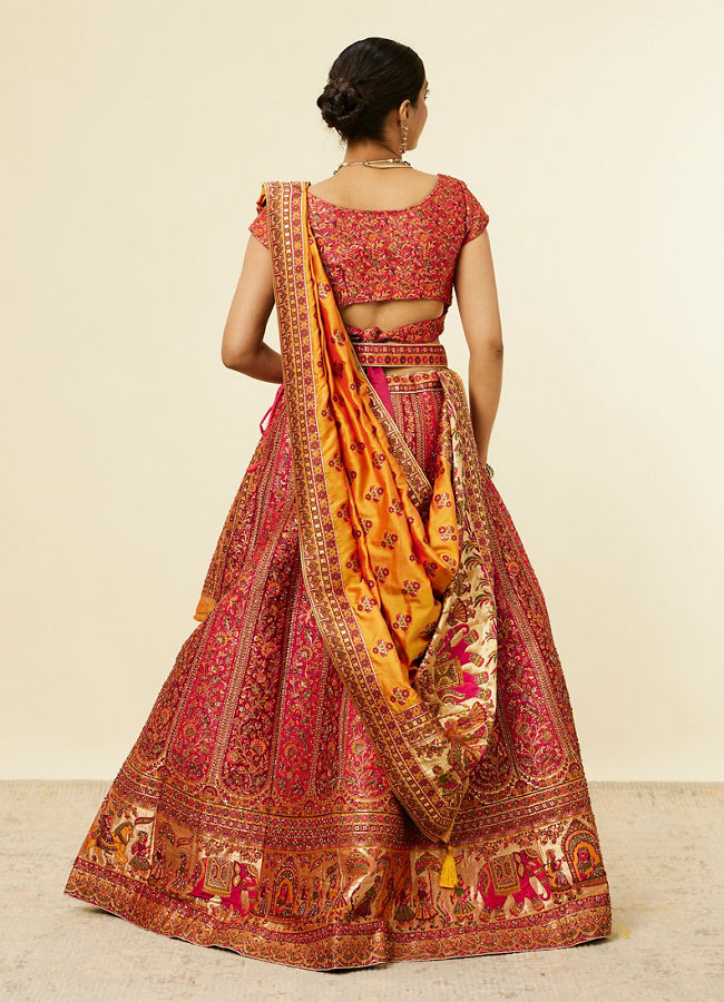 Mohey Women Rani Pink Bel Buti Patterned Benarasi Lehenga