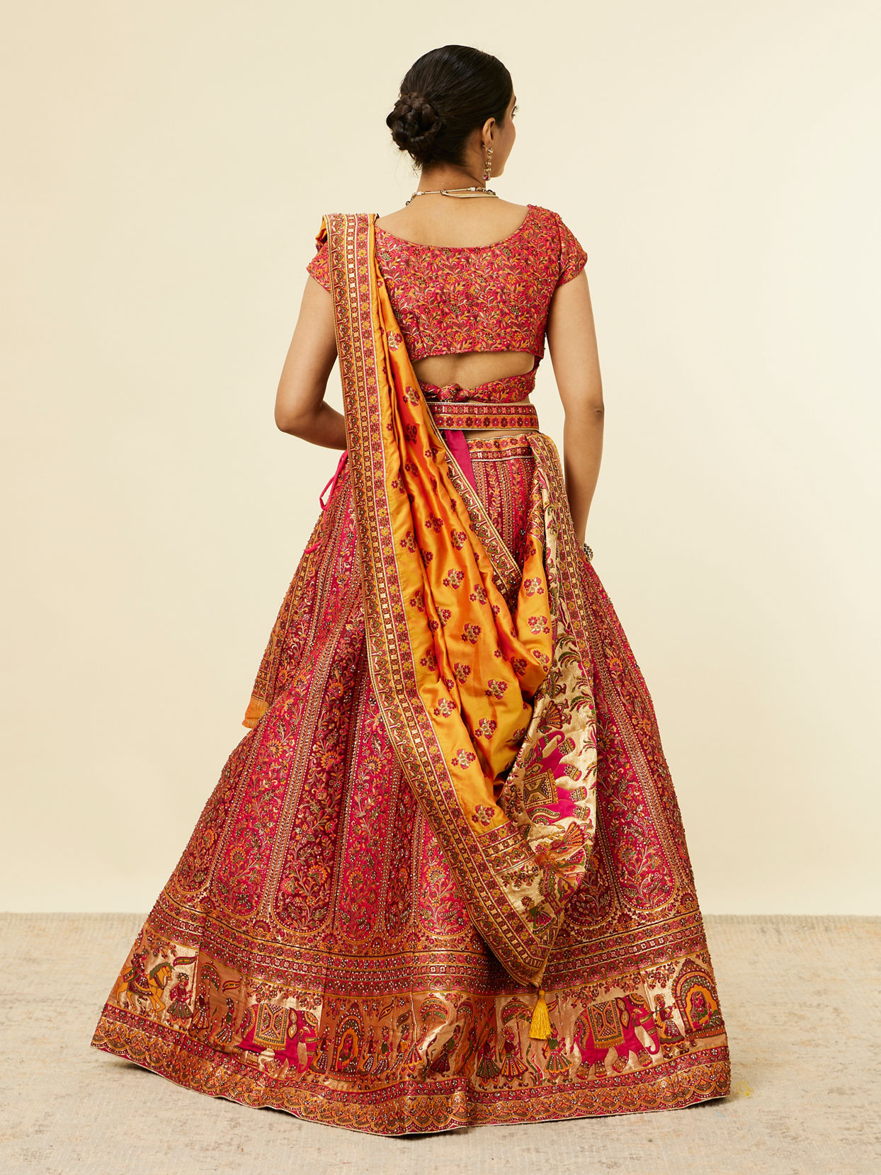 Mohey Women Rani Pink Bel Buti Patterned Benarasi Lehenga