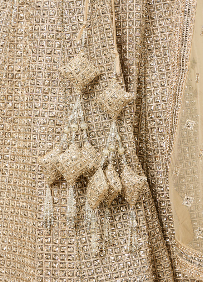 Mohey Women Beige Rhinestone Embellished Lehenga