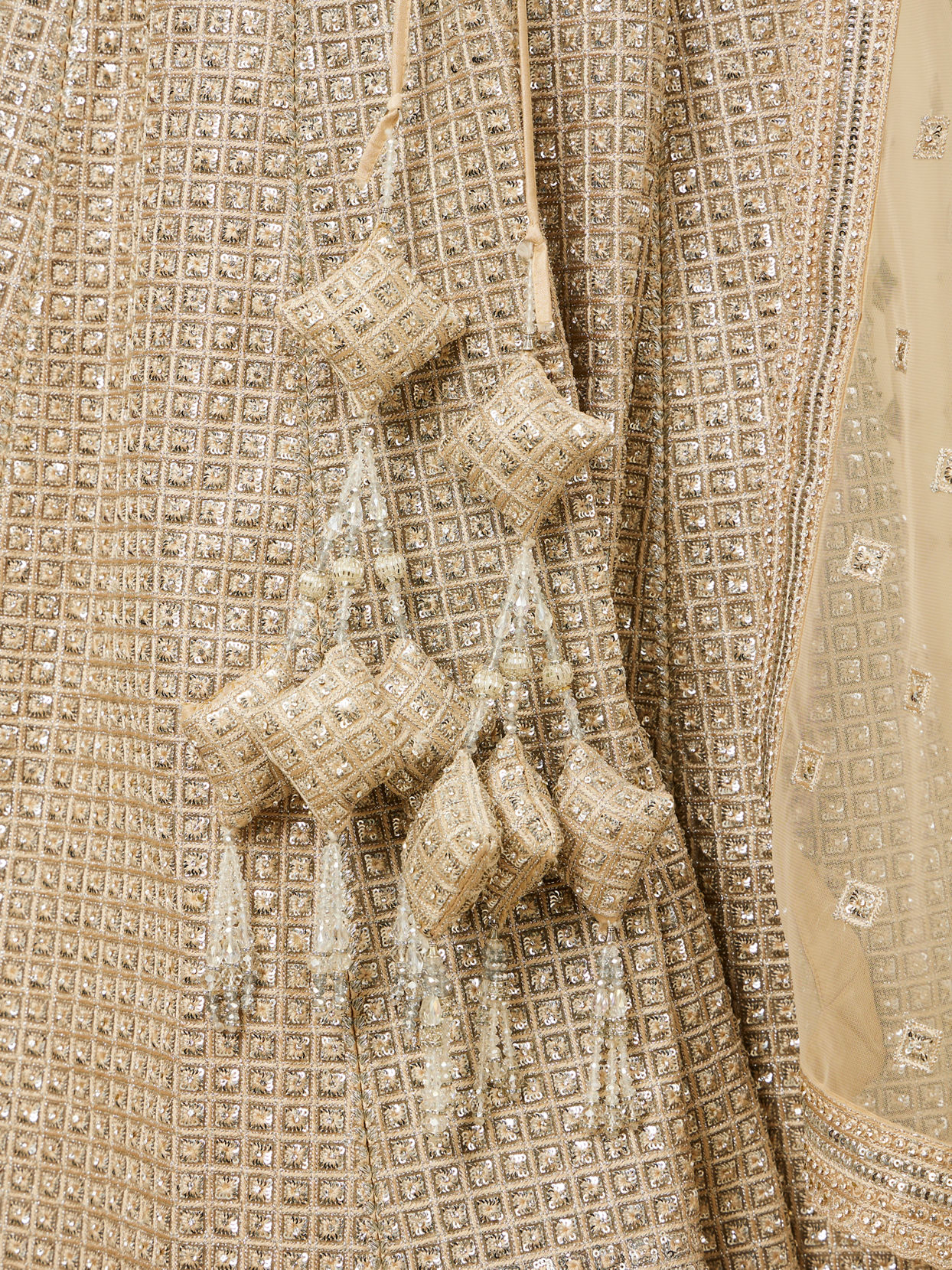Mohey Women Beige Rhinestone Embellished Lehenga