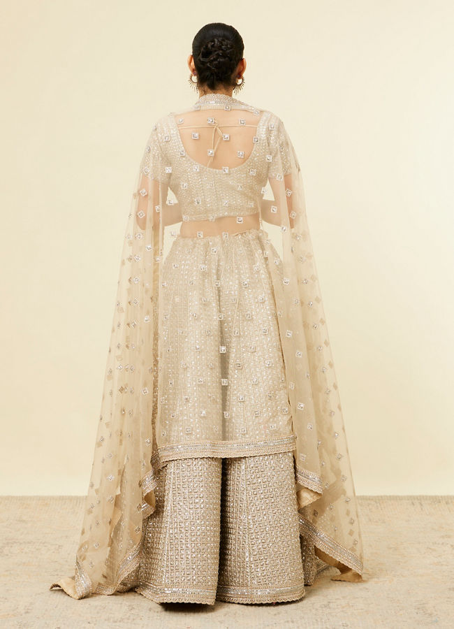 Mohey Women Beige Rhinestone Embellished Lehenga