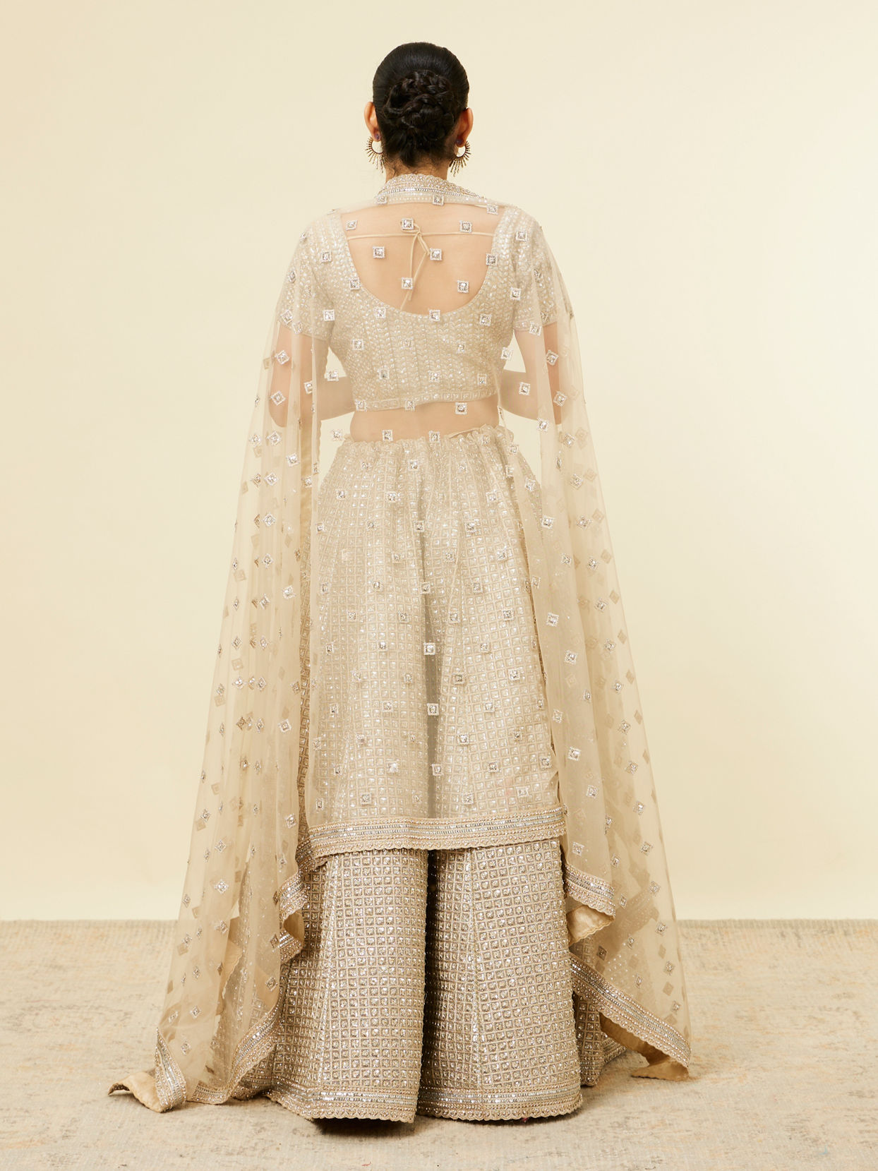 Mohey Women Beige Rhinestone Embellished Lehenga