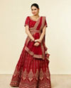 Solid Red Aari Embroidered Bridal Lehenga