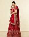 Mohey Women Solid Red Aari Embroidered Bridal Lehenga