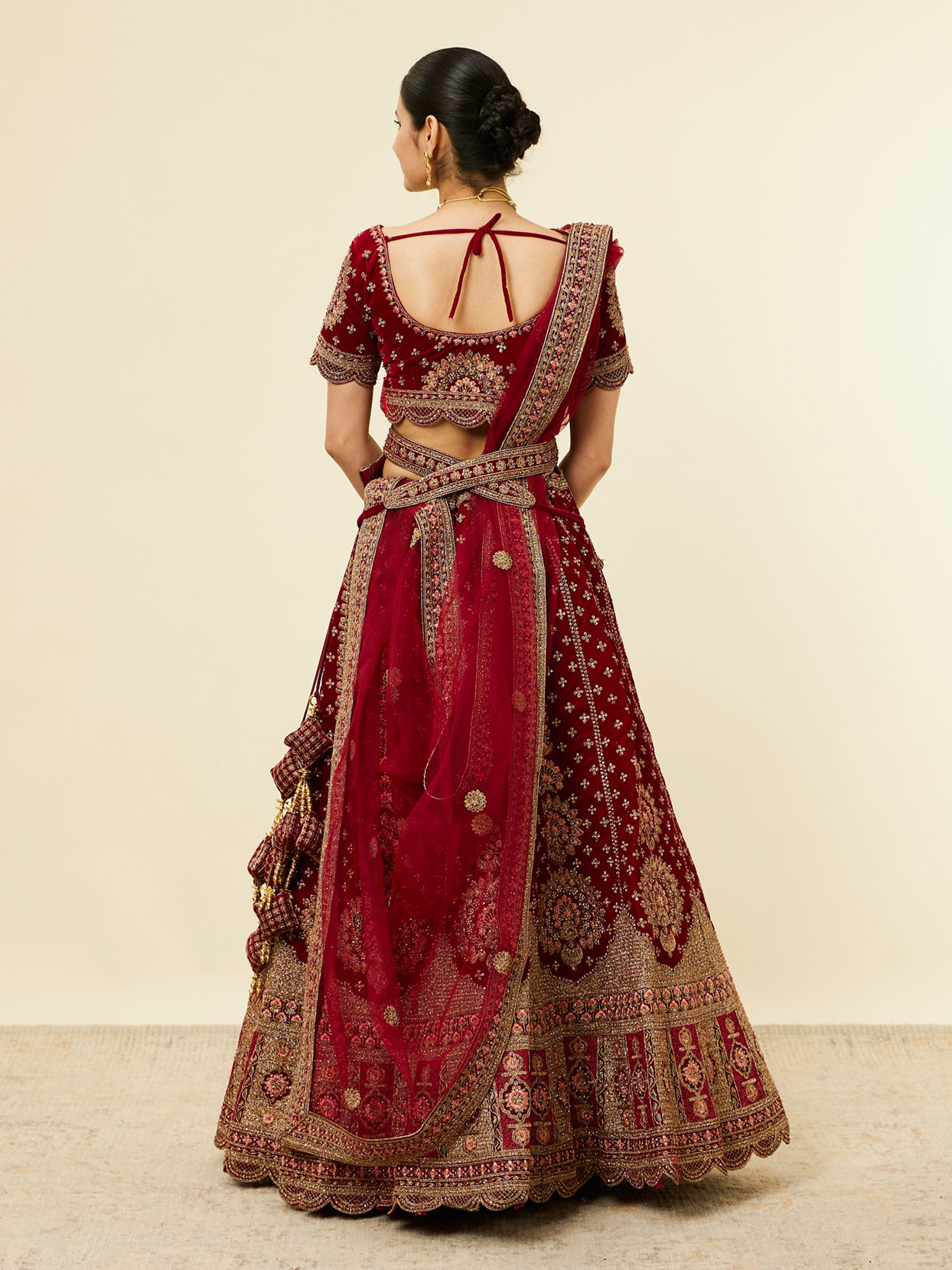 Mohey Women Classic Maroon Aari Embroidered Bridal Lehenga